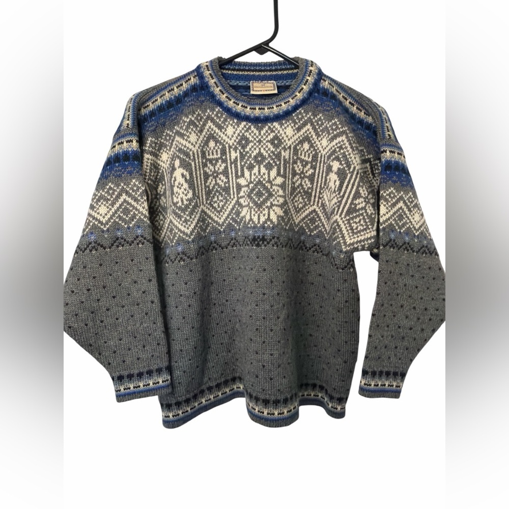 Dale of Norway Gray and Blue Nordic Wool Sweater